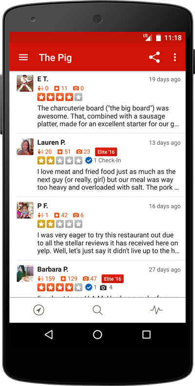 Yelp reviews on android